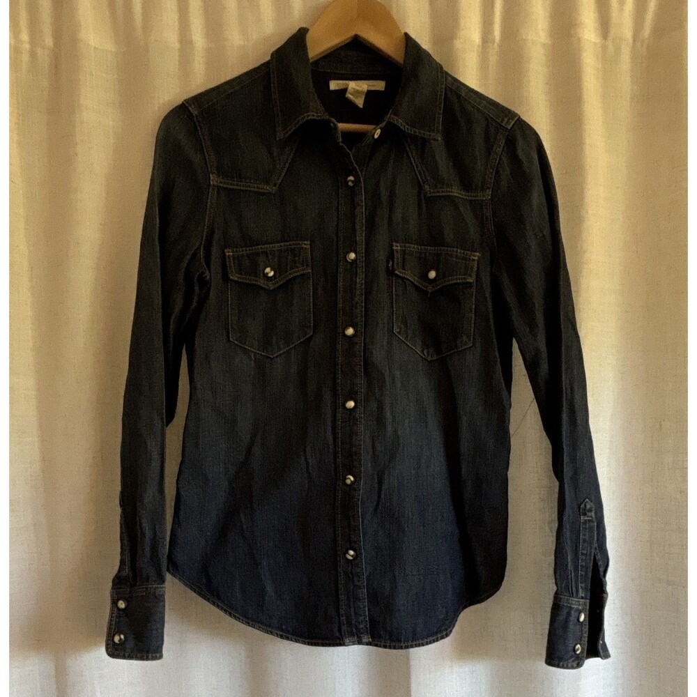 Levi's Women's Blue Denim Western Button-Up Shirt Long Sleeve Pockets Small